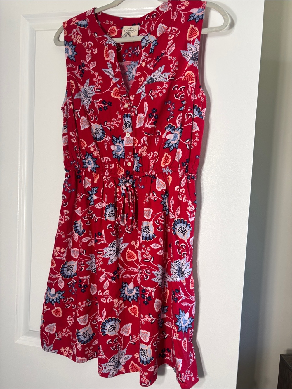 St. John's Bay Red Floral Sleeveless Drawstring Dress